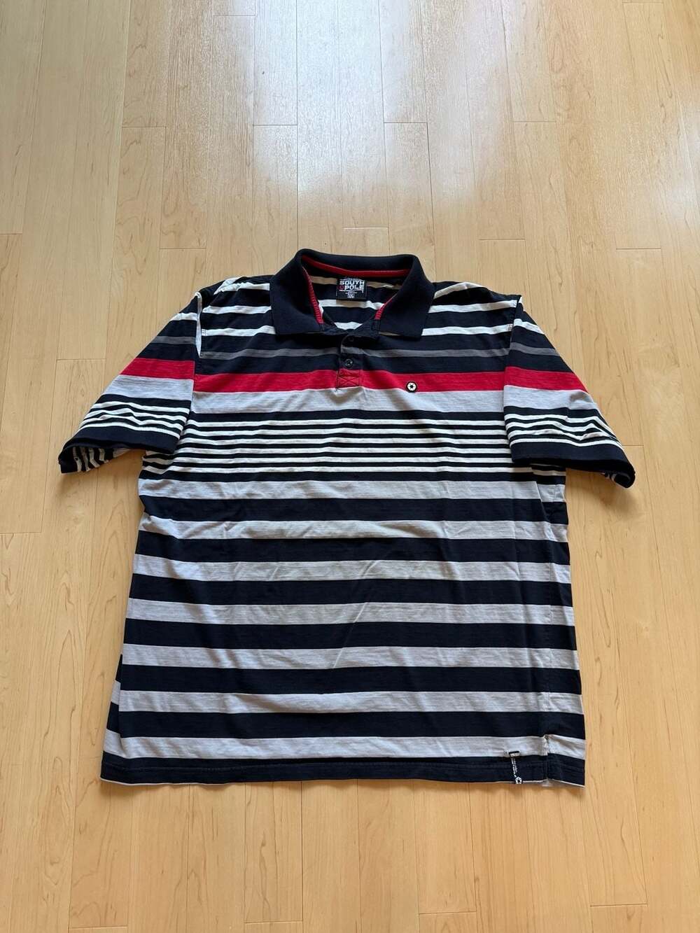 Y2K Southpole Polo Shirt Size XXL Black Striped Short Sleeve